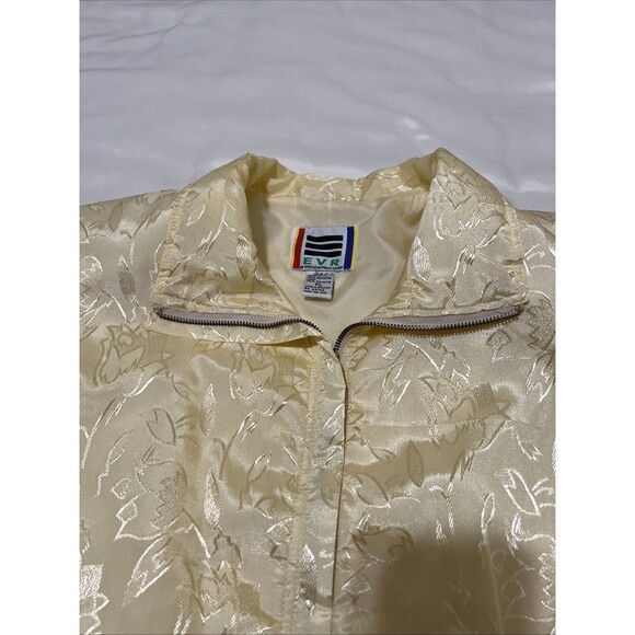 VTG 80s  Butter Yellow Floral Jacquard Windbreaker Jacket Size PL Div Rousso EVR - Picture 2 of 16